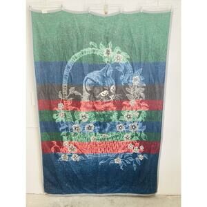 VTG Biederlack Of America Throw Plush Blanket Cat Kitten Flower Basket Spring US